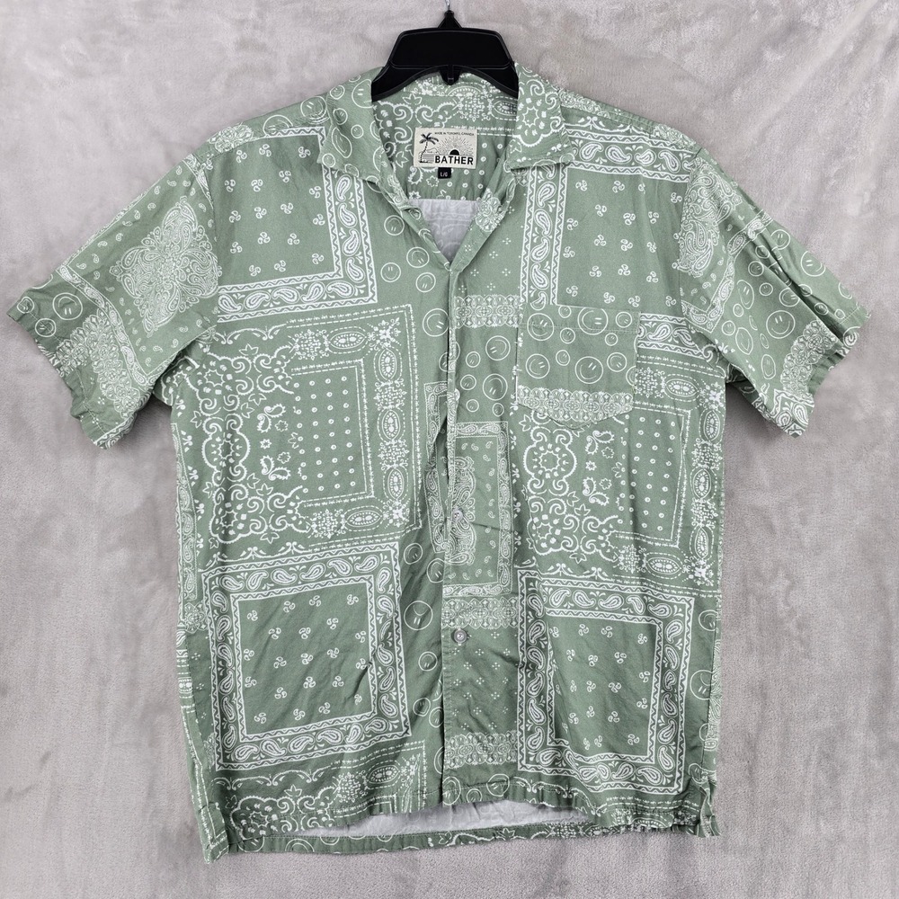 Bather Camp‎ Shirt Smiley Face Bandana Print Button Up Short Sleeve Large